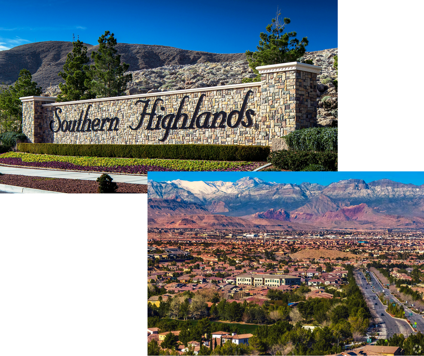 Southern Highlands residential community entrance sign with scenic mountain views.