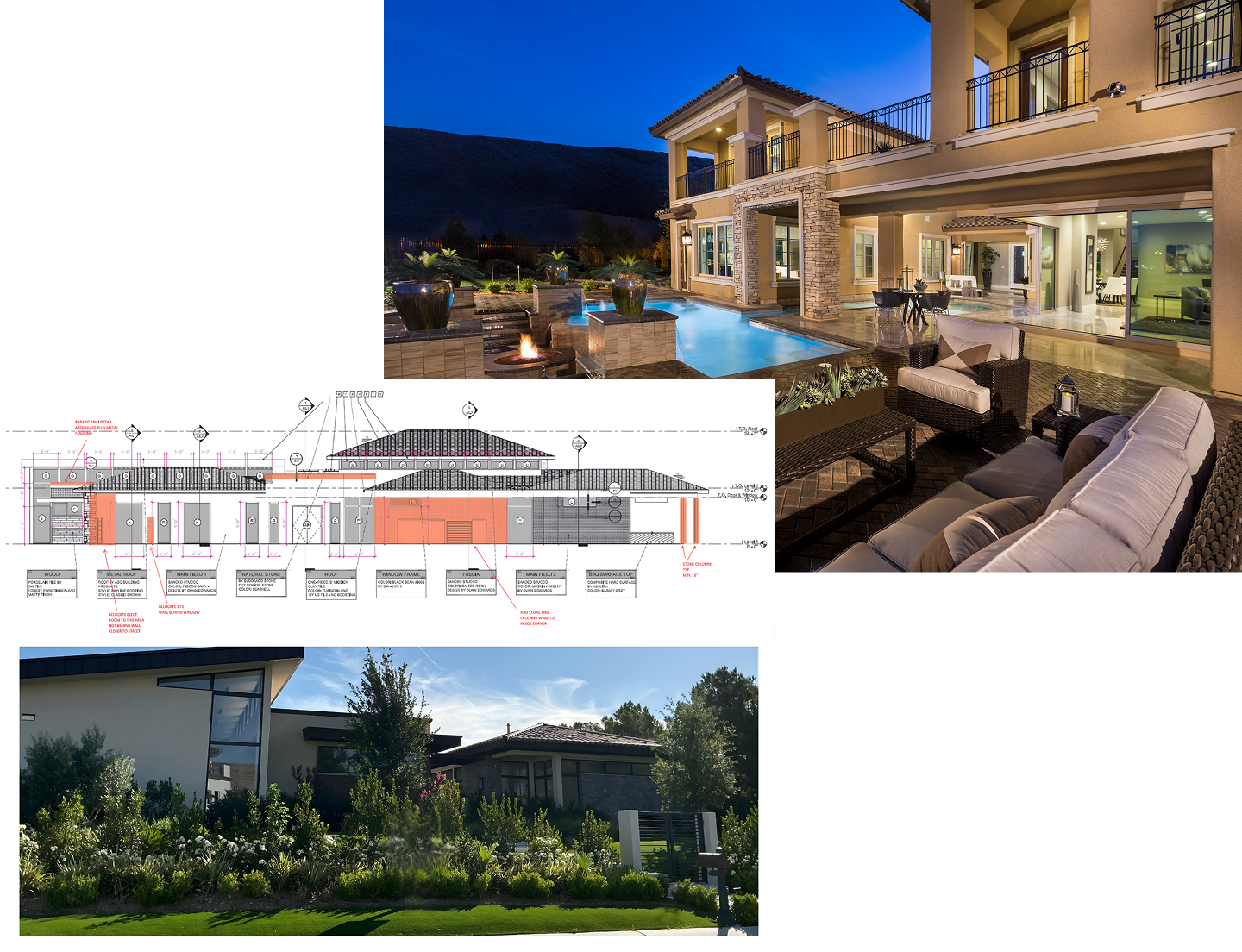 Luxurious backyard with pool and outdoor seating at a modern home.